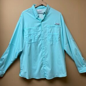 Columbia Men's PFG Tamiami II Long Sleeve Fishing Shirt XL Tranquil Teal EUC